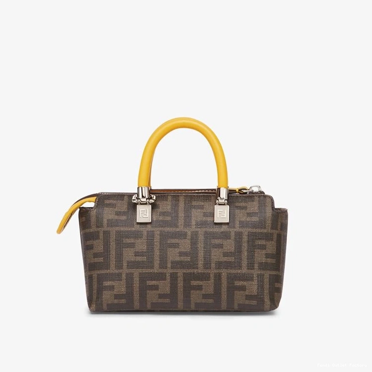 Affordable HOT Mini Way Dragon Fabric Pokmon FF By Fendi Boston In Brown The Bag Motif Yellow 0729